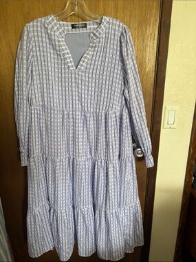Knoll Lavender Gingham Long-Sleeve Tiered Midi Dress